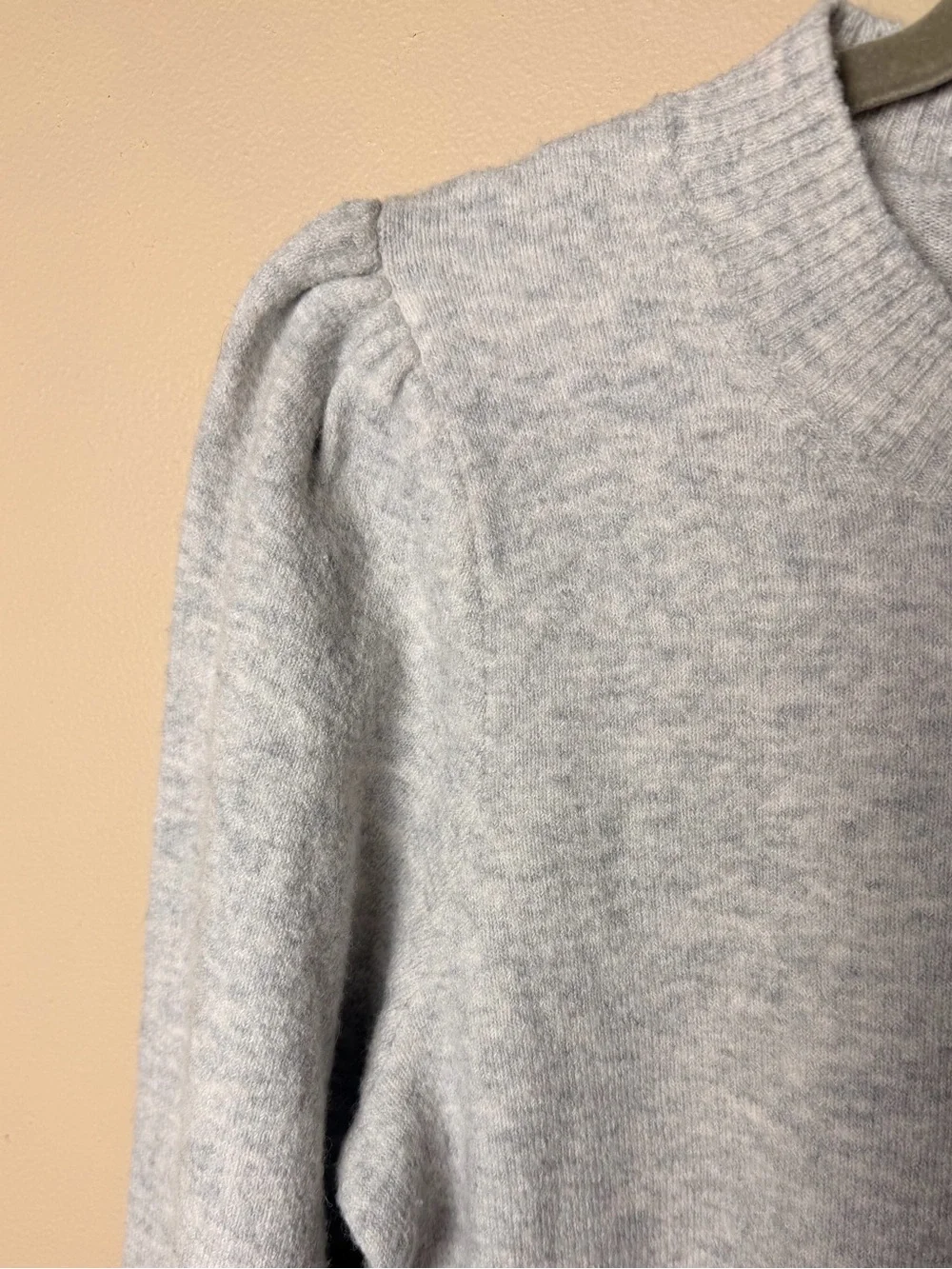 J.Crew Puff Sleeve Crewneck Sweater Supersoft Yarn Gray Merino Alpaca Size M